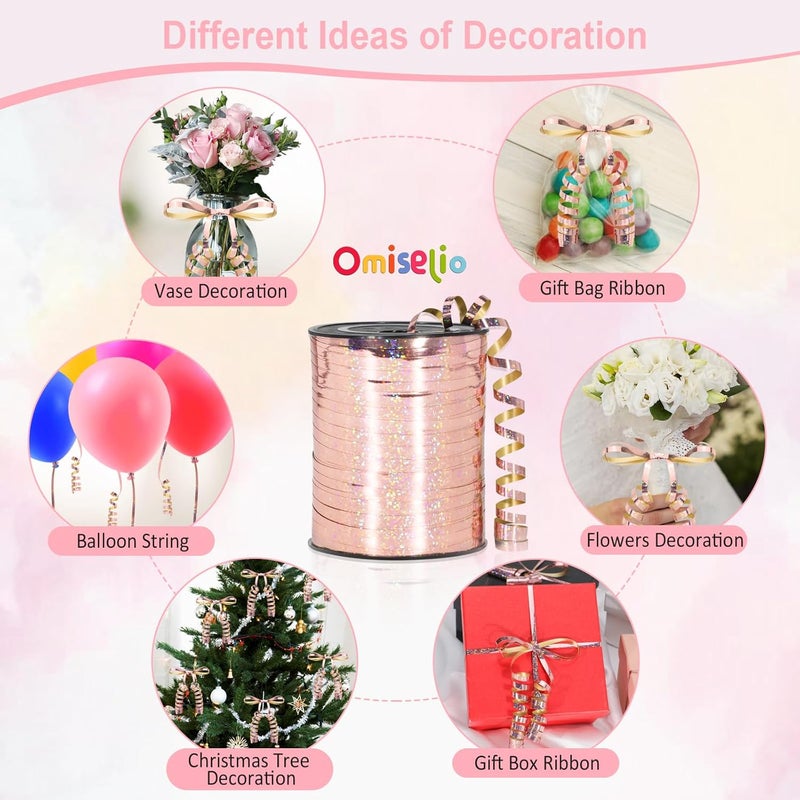 OMISELIO Rose Gold Curling Ribbon - 500 Yard Shiny Metallic Curling Ribbon for Gift Wrapping, Balloons, Birthdays & Parties - Image 3